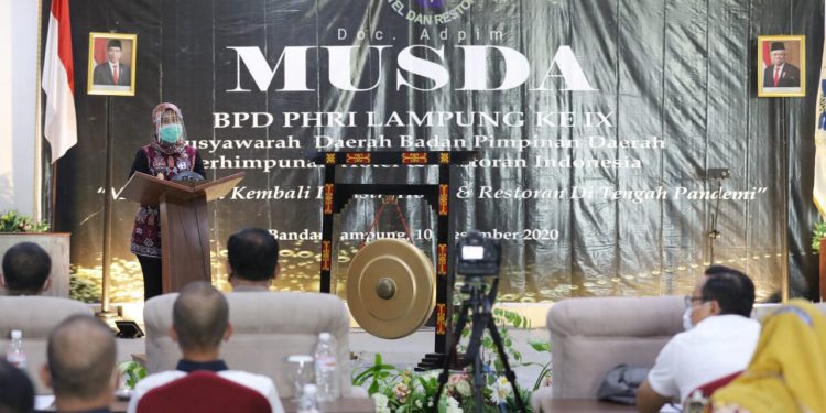 Wagub Chusnunia Chalim Buka Musda Ke-9 BPD-PHRI Lampung