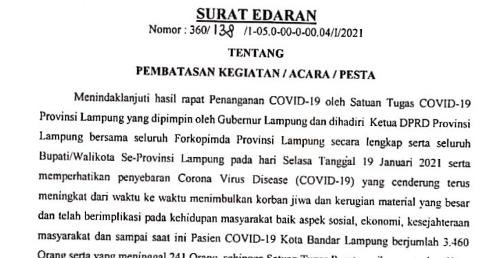 Pemkot Bandar Lampung Mulai Berlakukan Pembatasan Kegiatan Acara dan Pesta Pernikahan