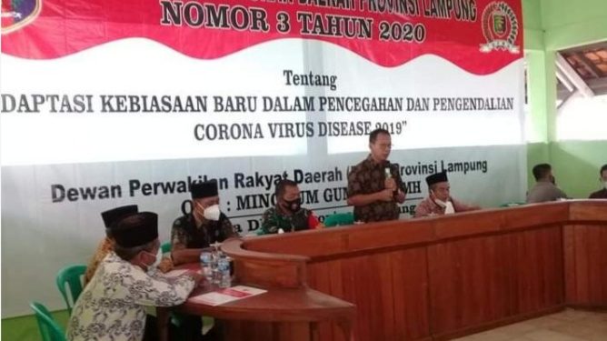 Mingrum Gumay,  Sosialisasi Perda Covid 19 di Simbarwaringin Trimurjo Lampung Tengah