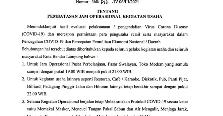 Pelonggaran Jam Usaha Pusat Perbelanjaan Mulai 8 Maret