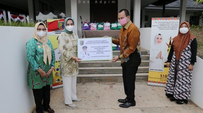 Riana Sari Arinal Terima Bantuan Paket Sembako Peduli Dampak Covid-19 dari Dinas Kelautan dan Perikanan Provinsi Lampung