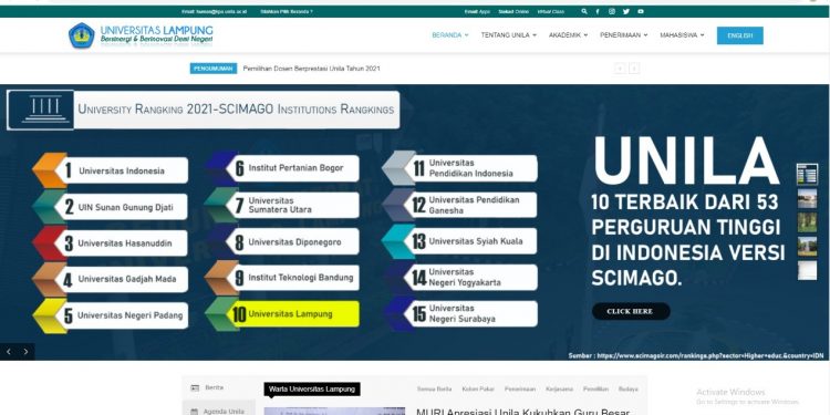 Website Unila.ac.id Raih Penghargaan Khusus