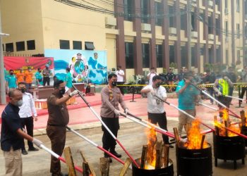 Momen Hari Pahlawan, Dit-Narkoba Polda Lampung Musnahkan Puluhan Kilogram Narkoba