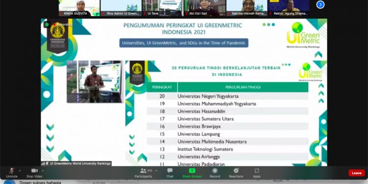 Unila 15 Besar Kampus Berkelanjutan UI GreenMetric