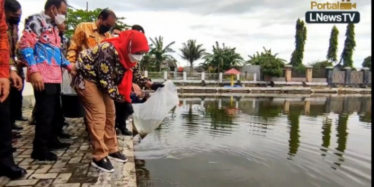 Tabur 10.000 Benih Ikan , Walikota : Embung Korpri Bakal Menjadi Wisata Pemancingan