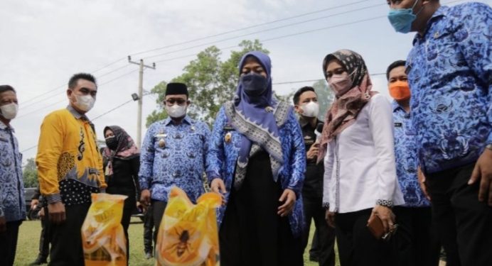 Wagub Chusnunia Tinjau Operasi Pasar Minyak Goreng, di Pasar Sidowaras Kabupaten Lampung Tengah