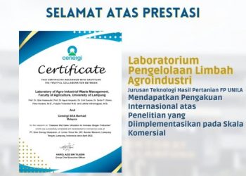 Lab THP Unila Raih Sertifikat Internasional