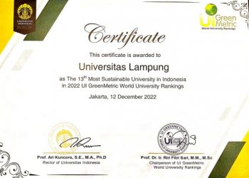 Naik 2 Tingkat, Unila 13 Besar Nasional UI GreenMetric