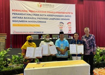 Teken MoU, SMSI – Bawaslu Lampung Bersinergi Awasi Pemilu 2024