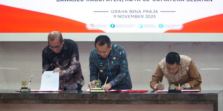 Pemprov Sumatera Selatan Bersama Kabupaten/Kota Serentak Tandatangani NPHD Dana Pilkada