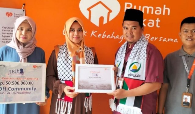 MDH Community Salurkan Donasi Untuk Palestina Rp 50.500.000 Melalui Rumah Zakat Lampung