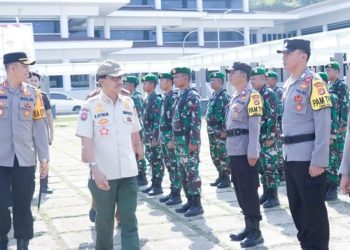 Bupati Agus Istiqlal Pimpin Apel Gelar Pasukan Satlinmas Pengamanan Pemilu Serentak 2024