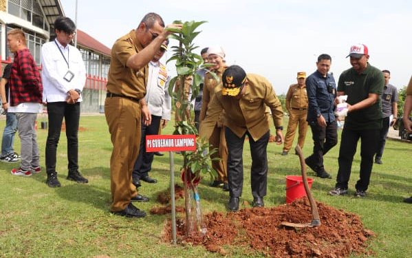 Jaga Keseimbangan, Pj. Gubernur Lampung Tanam Pohon di Ruas Tol Bakauheni-Terbanggi Besar