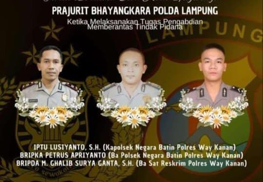 3 Anggota Polres Way Kanan Gugur Saat Bertugas Gerebek Judi Sabung Ayam