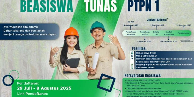 PTPN I Buka Program Beasiswa TUNAS 2025, Seluruh Biaya Ditanggung Perusahaan
