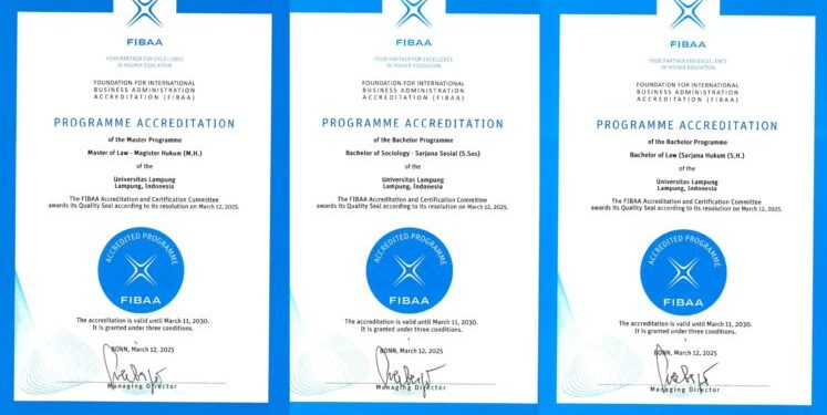 Tiga Prodi Unila Raih Akreditasi Internasional FIBAA